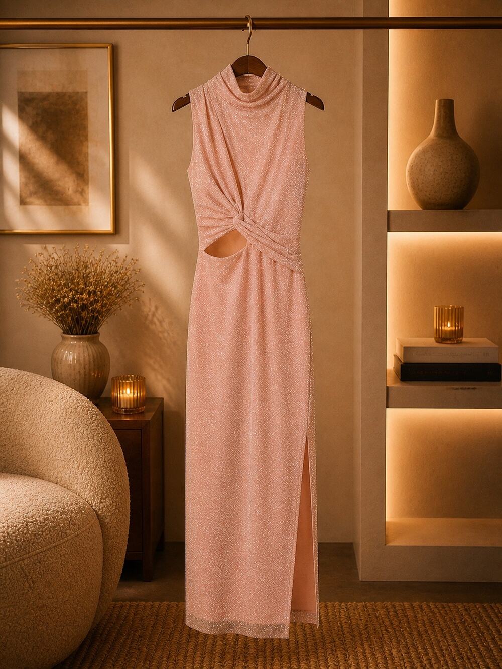 Baobab Mariah XL Copper Metallic Cutout Twist Front Formal Gown Dress Slit Luxe